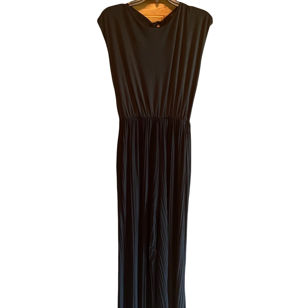 Kimberly Elegant Black Sleeveless jumpsuit tie in back elastic waist size Med.